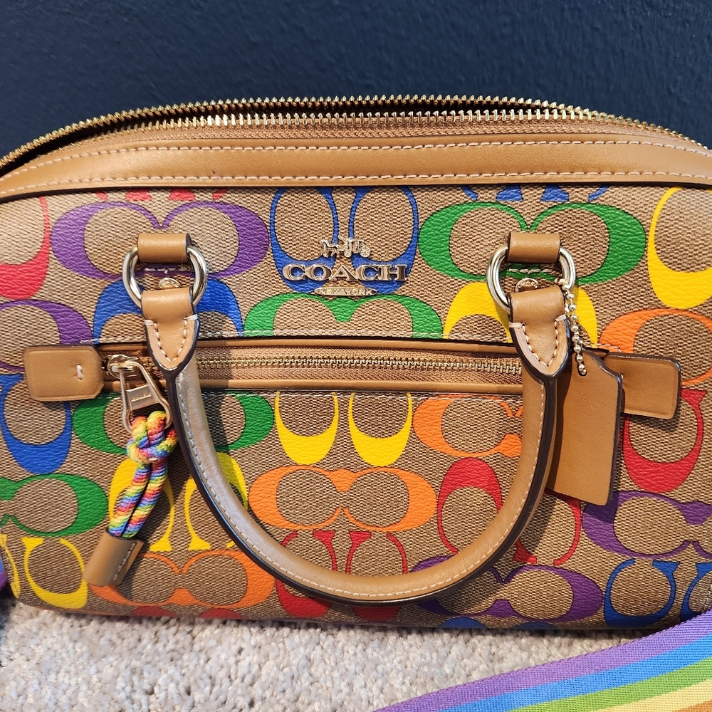 Coach Signature Rainbow Rowan Satchel